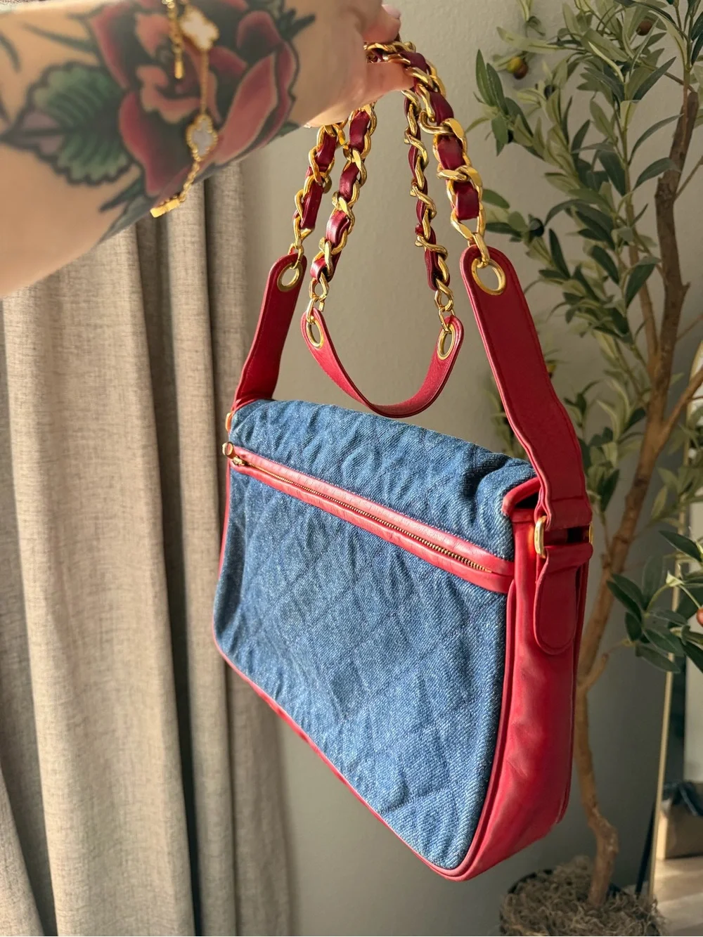 Chanel Denim Quilted with red trim. Vintage